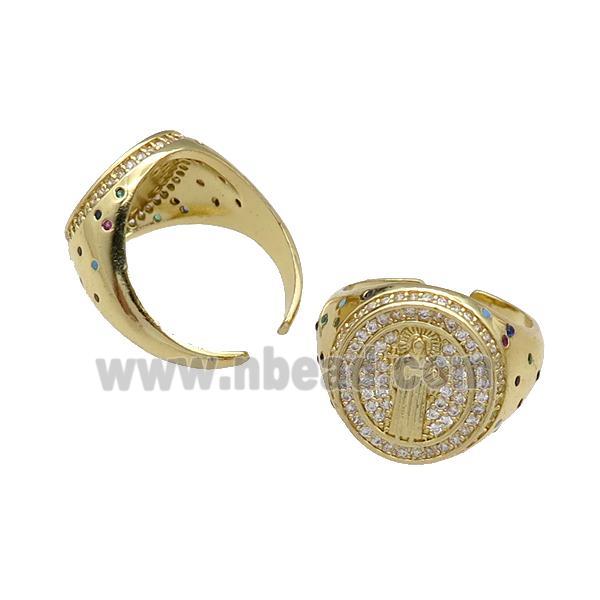 copper Ring pave zircon Jesus gold plated
