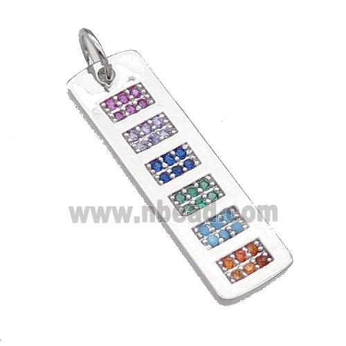 copper Rectangle pendant pave zircon platinum plated