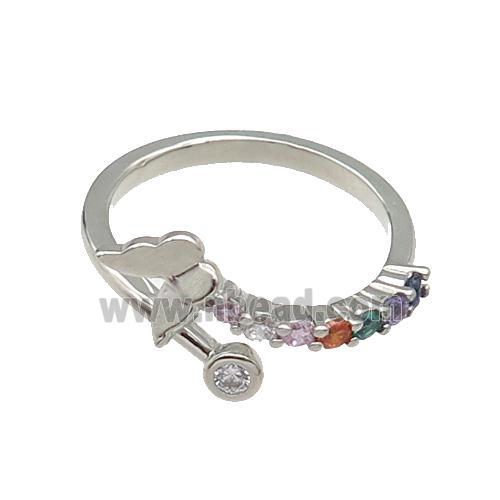 copper Butterfly Ring pave zircon platinum plated
