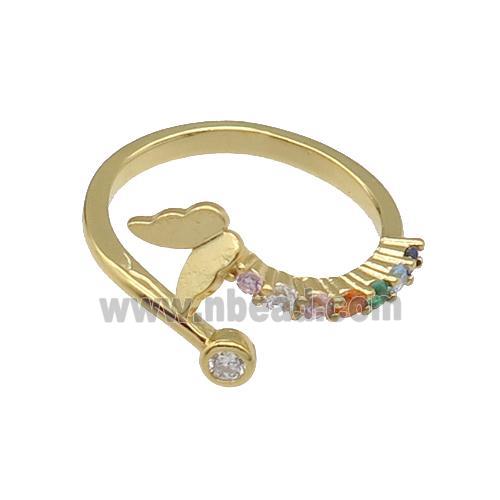 copper Butterfly Ring pave zircon gold plated