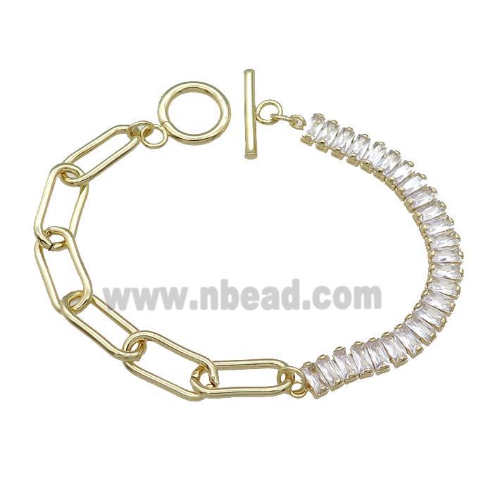 Copper Bracelet Pave Green Zircon Gold Plated