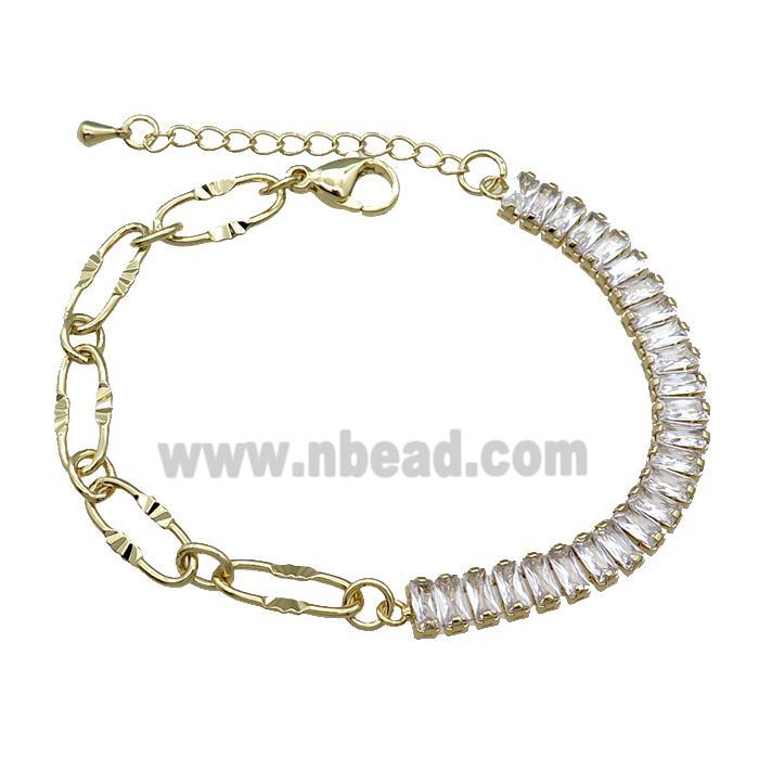 Copper Bracelet Pave Green Zircon Gold Plated