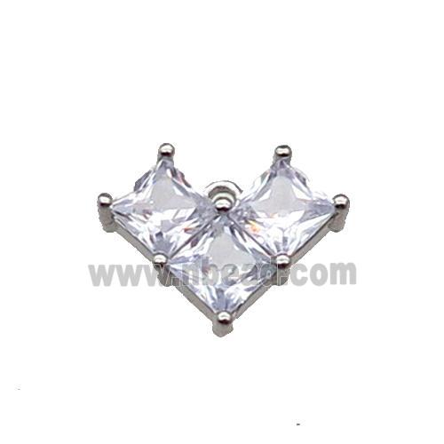 Copper Heart Pendant Pave Zircon Platinum Plated