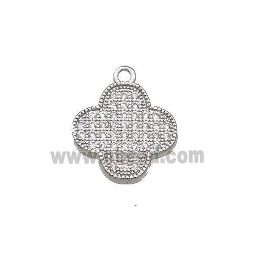 Copper Clover Pendant Pave Zircon Platinum Plated