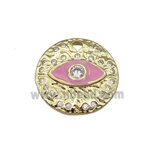 Copper Circle Eye Pendant Pink Enamel Gold Plated