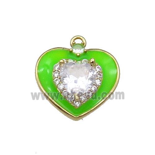 Copper Heart Pendant Pave Zircon MintGreen Enamel Gold Plated