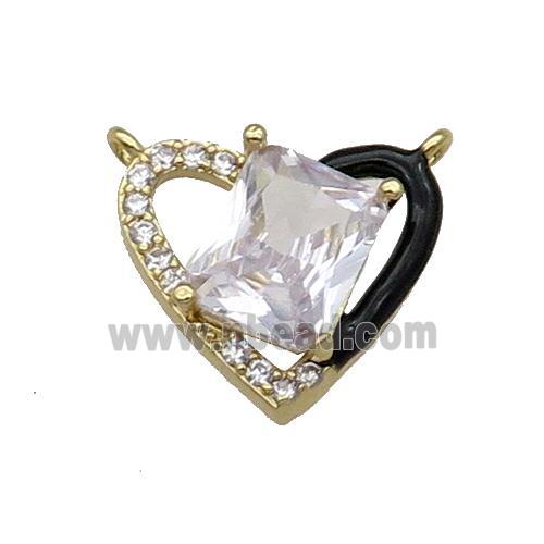 Copper Heart Pendant Pave Zircon Black Enamel Gold Plated
