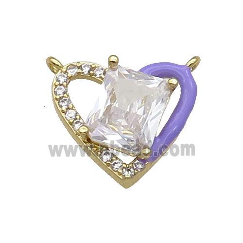 Copper Heart Pendant Pave Zircon Lavender Enamel Gold Plated