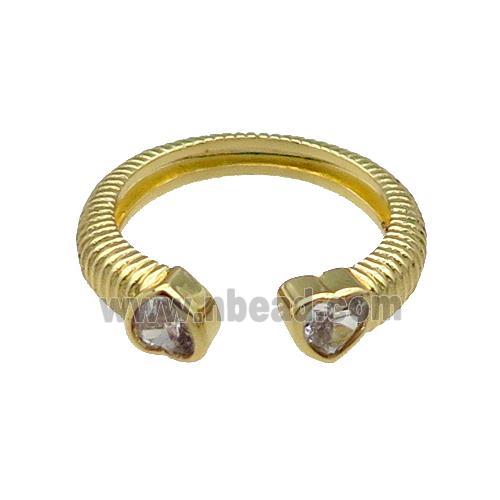 Copper Ring Pave Zircon Heart Gold Plated