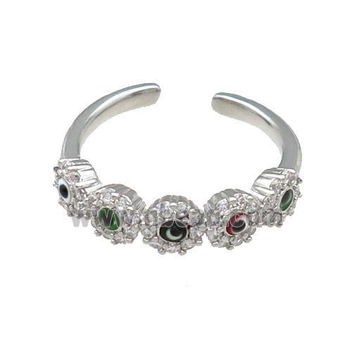 Copper Ring Pave Zircon Multicolor Enamel Evil Eye Platinum Plated