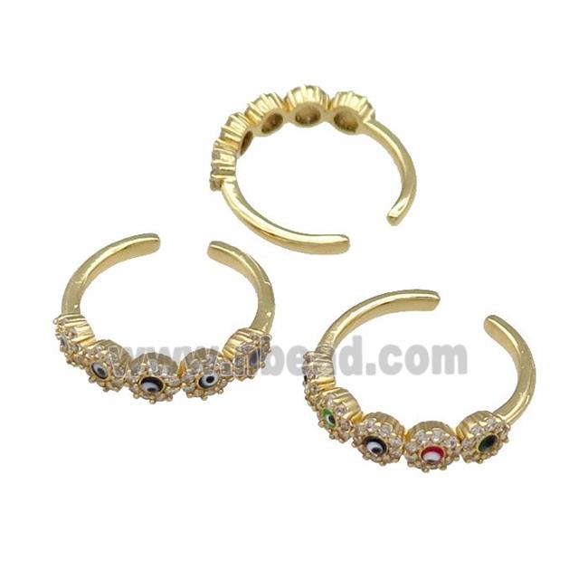 Copper Ring Pave Zircon Enamel Evil Eye Gold Plated Mix