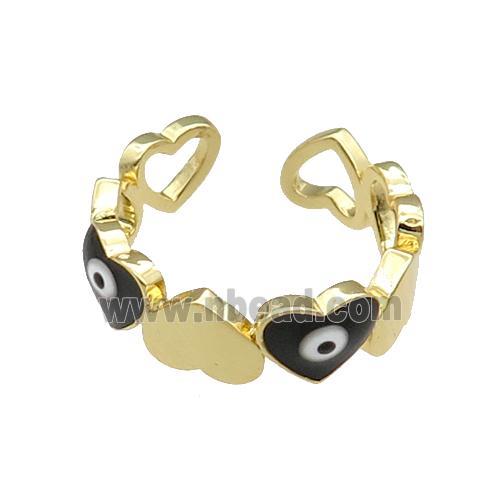 Copper Heart Ring Black Enamel Evil Eye Gold Plated