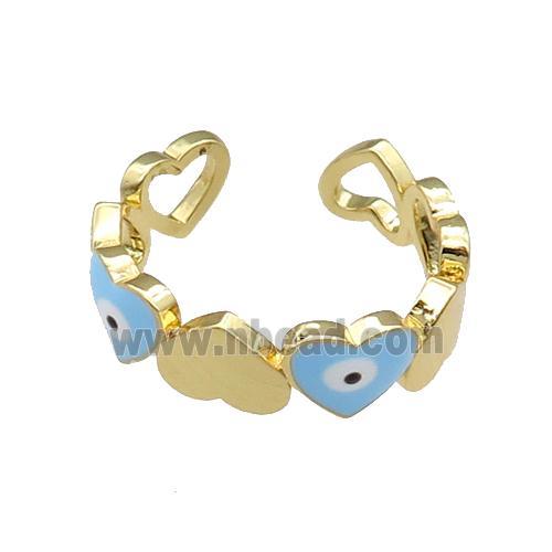 Copper Heart Ring Blue Enamel Evil Eye Gold Plated