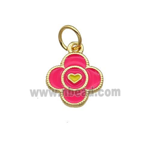 Copper Clover Pendant Hotpink Enamel Gold Plated