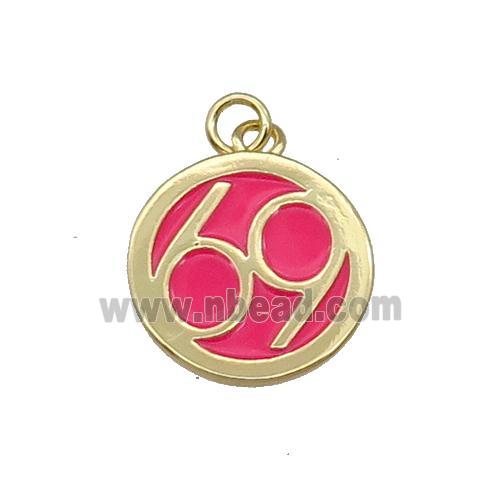 Copper Circle 69 Pendant Pink Enamel Gold Plated