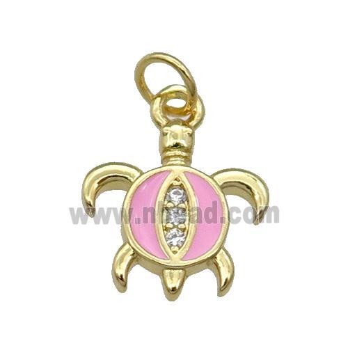 Copper Tortoise Pendant Pink Enamel Gold Plated