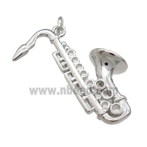Copper Saxophone Charm Pendant Platinum Plated