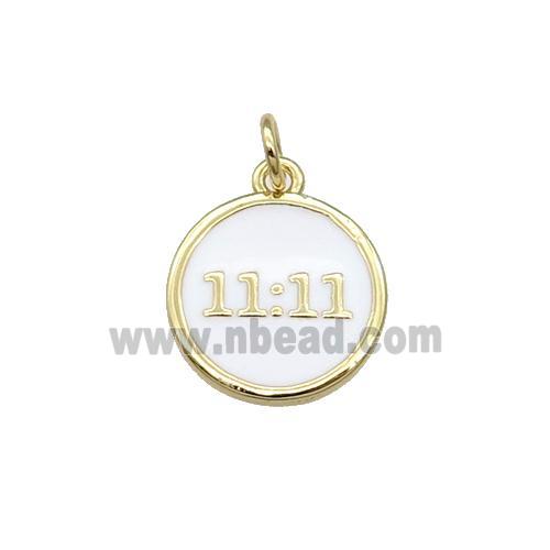 Copper Circle Pendant Double 11 White Enamel Gold Plated