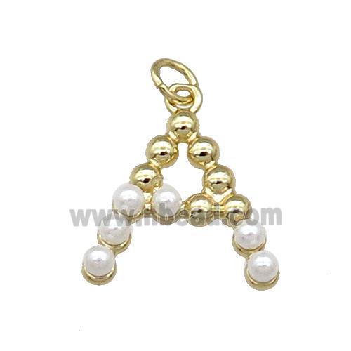 Copper Letter-A Pendant Pave Pearlized Glass Gold Plated