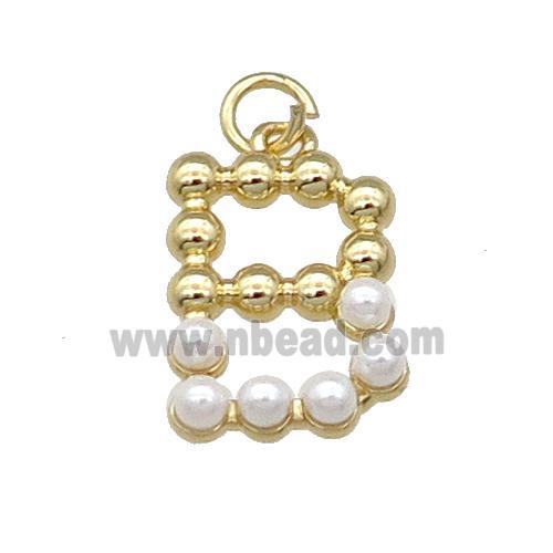 Copper Letter-B Pendant Pave Pearlized Glass Gold Plated