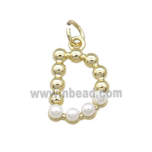 Copper Letter-D Pendant Pave Pearlized Glass Gold Plated