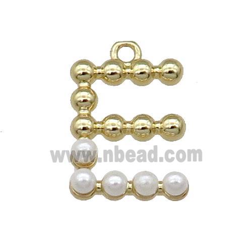 Copper Letter-E Pendant Pave Pearlized Glass Gold Plated
