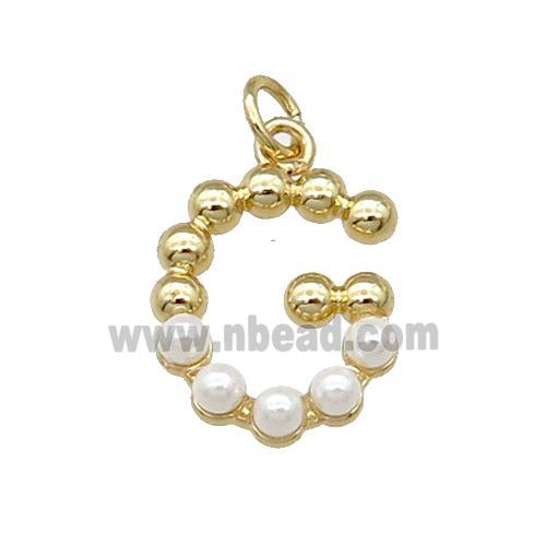 Copper Letter-G Pendant Pave Pearlized Glass Gold Plated