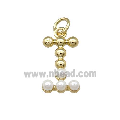 Copper Letter-I Pendant Pave Pearlized Glass Gold Plated