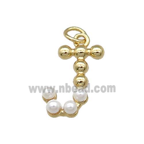 Copper Letter-J Pendant Pave Pearlized Glass Gold Plated