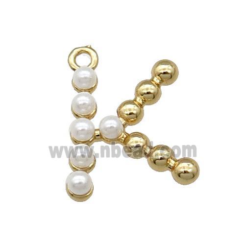 Copper Letter-K Pendant Pave Pearlized Glass Gold Plated