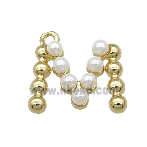 Copper Letter-M Pendant Pave Pearlized Glass Gold Plated