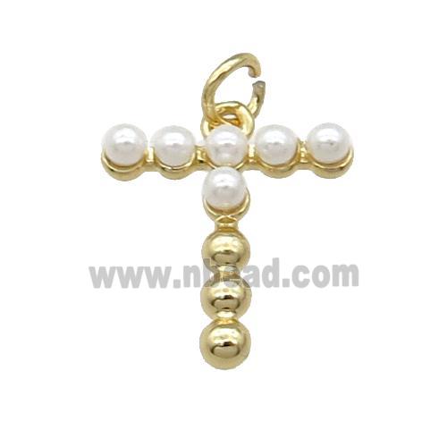 Copper Letter-T Pendant Pave Pearlized Glass Gold Plated