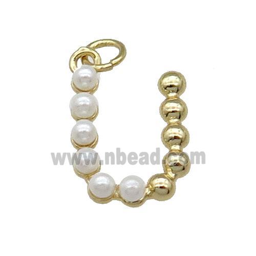 Copper Letter-U Pendant Pave Pearlized Glass Gold Plated