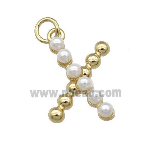 Copper Letter-X Pendant Pave Pearlized Glass Gold Plated