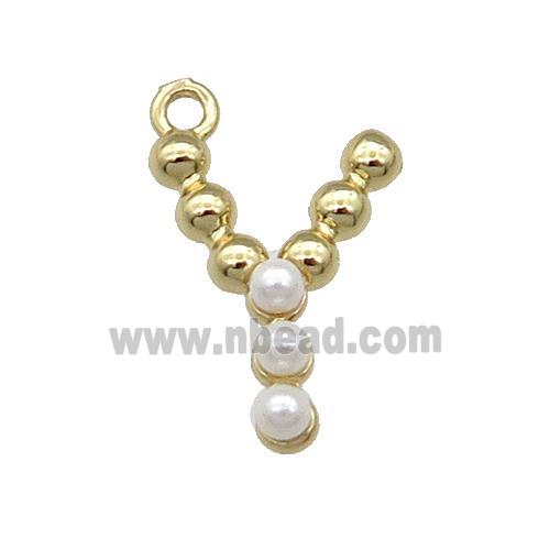 Copper Letter-U Pendant Pave Pearlized Glass Gold Plated
