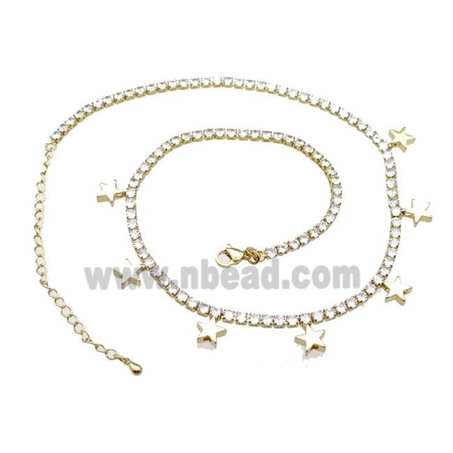 Copper Necklace Pave Zircon Star Gold Plated