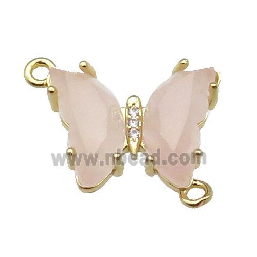 Pink Rose Quartz Butterfly Connector Gold Plated