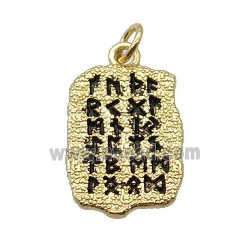 Copper Oracle Bones Pendant Black Enamel Gold Plated