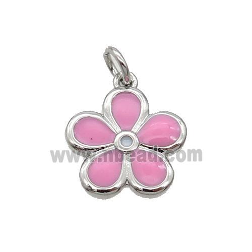Copper Flower Pendant Pink Enamel Platinum Plated