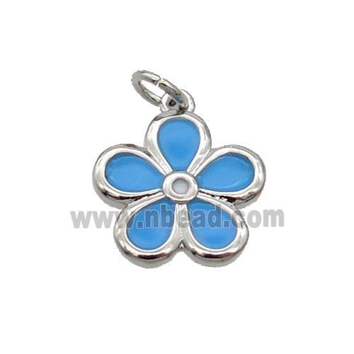 Copper Flower Pendant Blue Enamel Platinum Plated