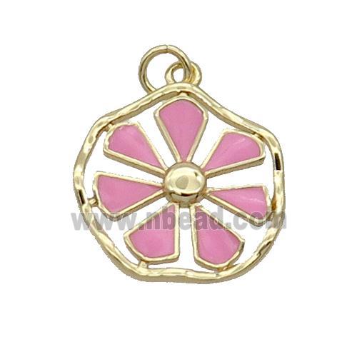 Copper Flower Pendant Pink Enamel Gold Plated