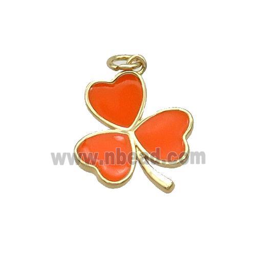 Copper Clover Pendant Orange Enamel Gold Plated