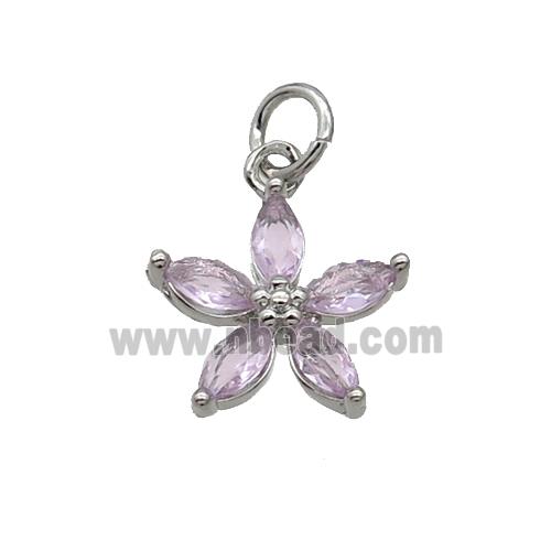 Copper Flower Pendant Pave Lt.pink Crystal Platinum Plated