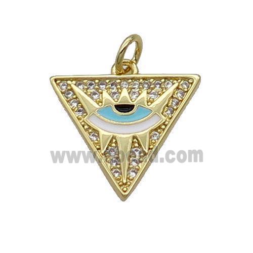 Copper Triangle Pendant Pave Zircon Enamel Eye Gold Plated