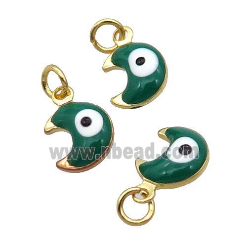 Copper Moon Pendant Deepgreen Enamel Eye 18K Gold Plated