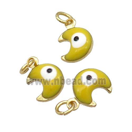 Copper Moon Pendant Yellow Enamel Eye 18K Gold Plated