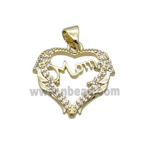 Copper Heart Pendant Pave Zircon Mom Unfade 18K Gold Plated