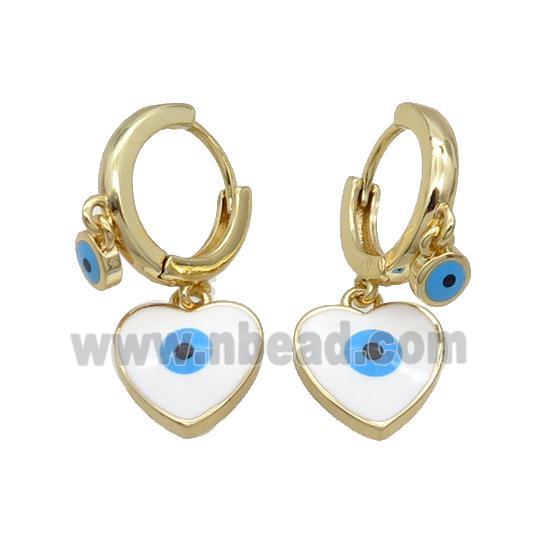 Copper Hoop Earring Heart Evil Eye Enamel Gold Plated