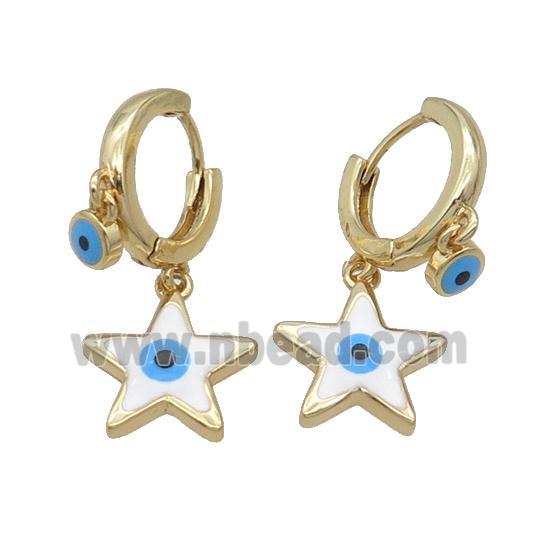 Copper Hoop Earring Star Evil Eye Enamel Gold Plated