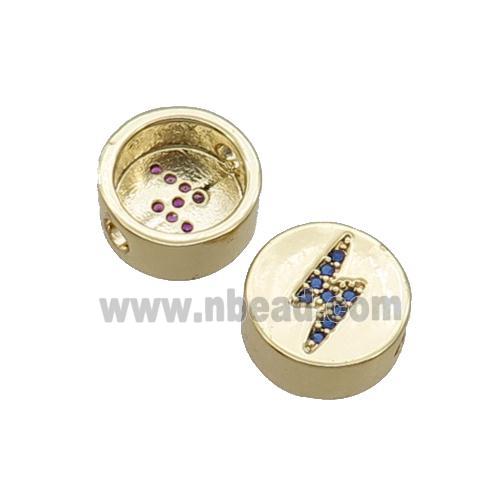 Copper Button Beads Pave Blue Zircon Lightning Gold Plated